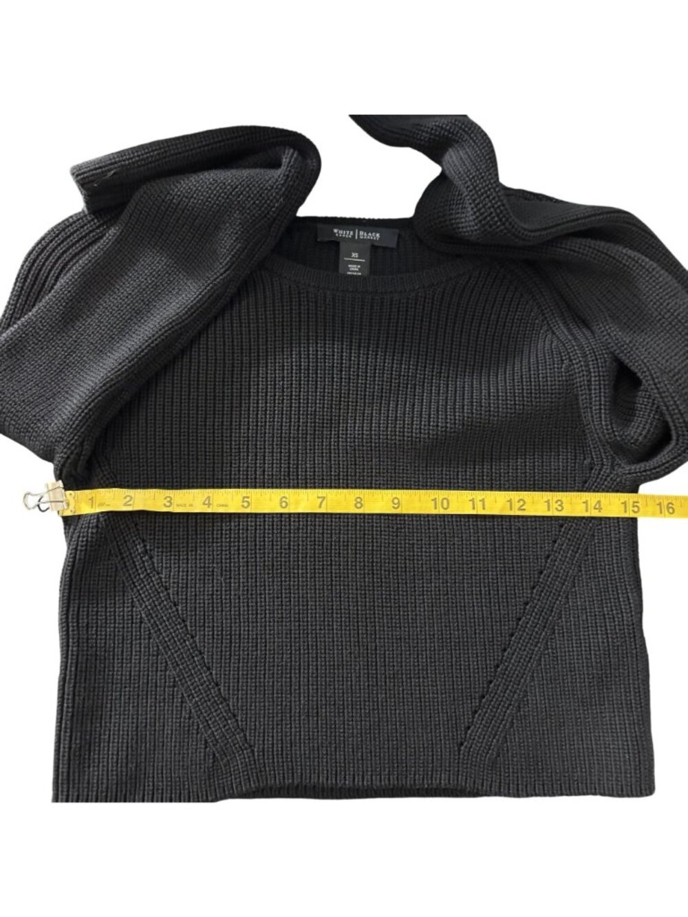 White House Black Market XS Black Knit Cropped Sweater Long Sleeve Crewneck - Picture 7 of 9